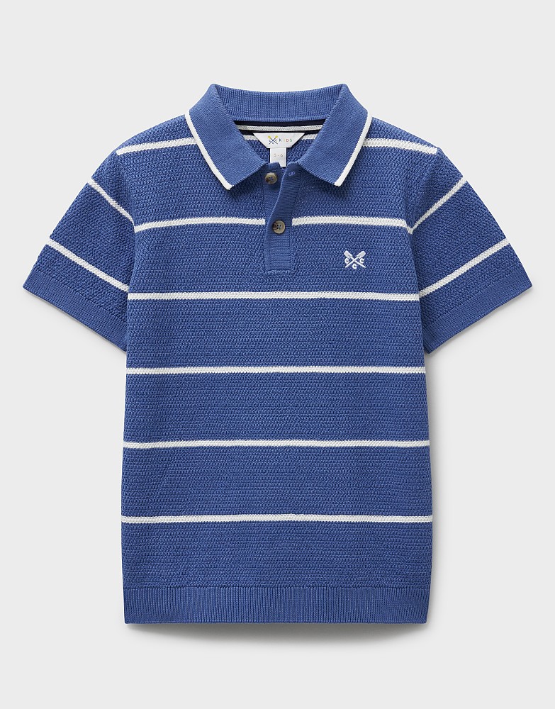 Piqué Stripe Knitted Cotton Polo Shirt in Blue