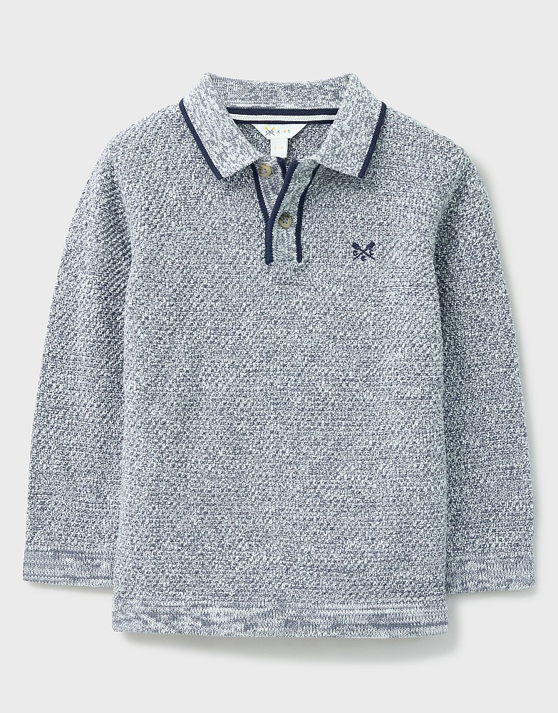 Twisted Yarn Long Sleeved Tipped Polo Shirt in Blue