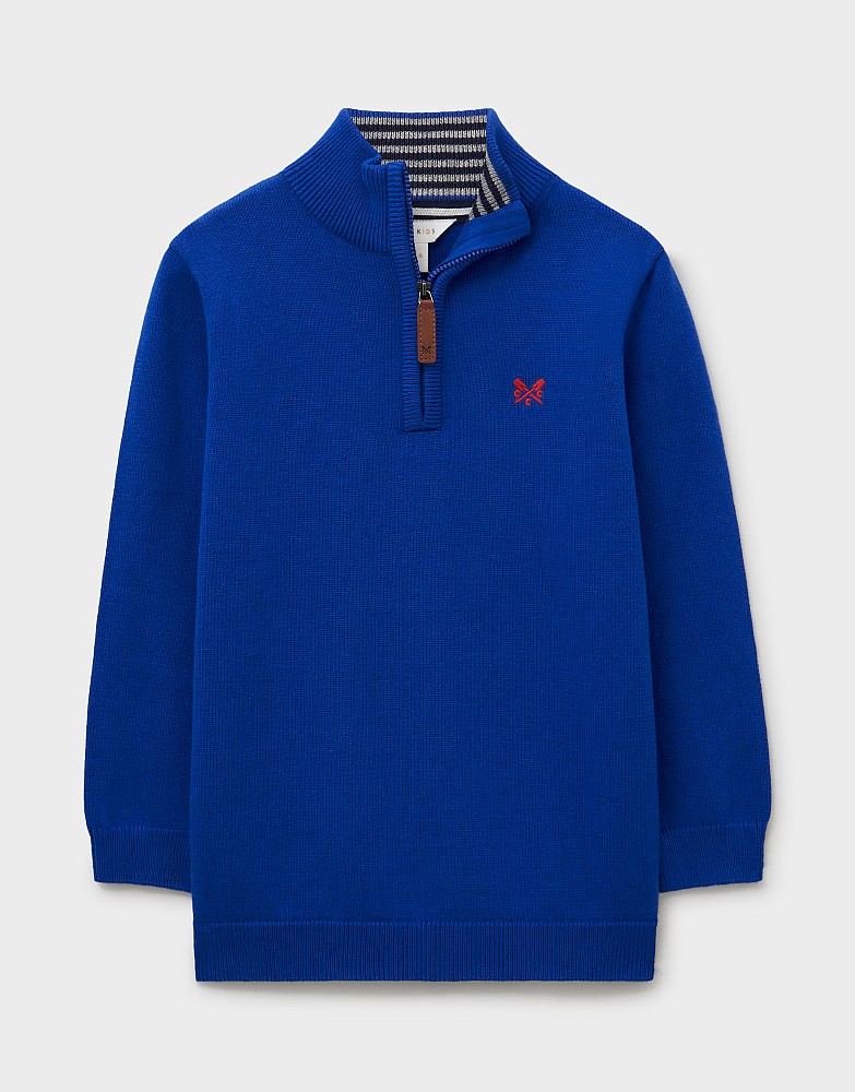 Classic Cotton Half-Zip Jumper in Deep Blue