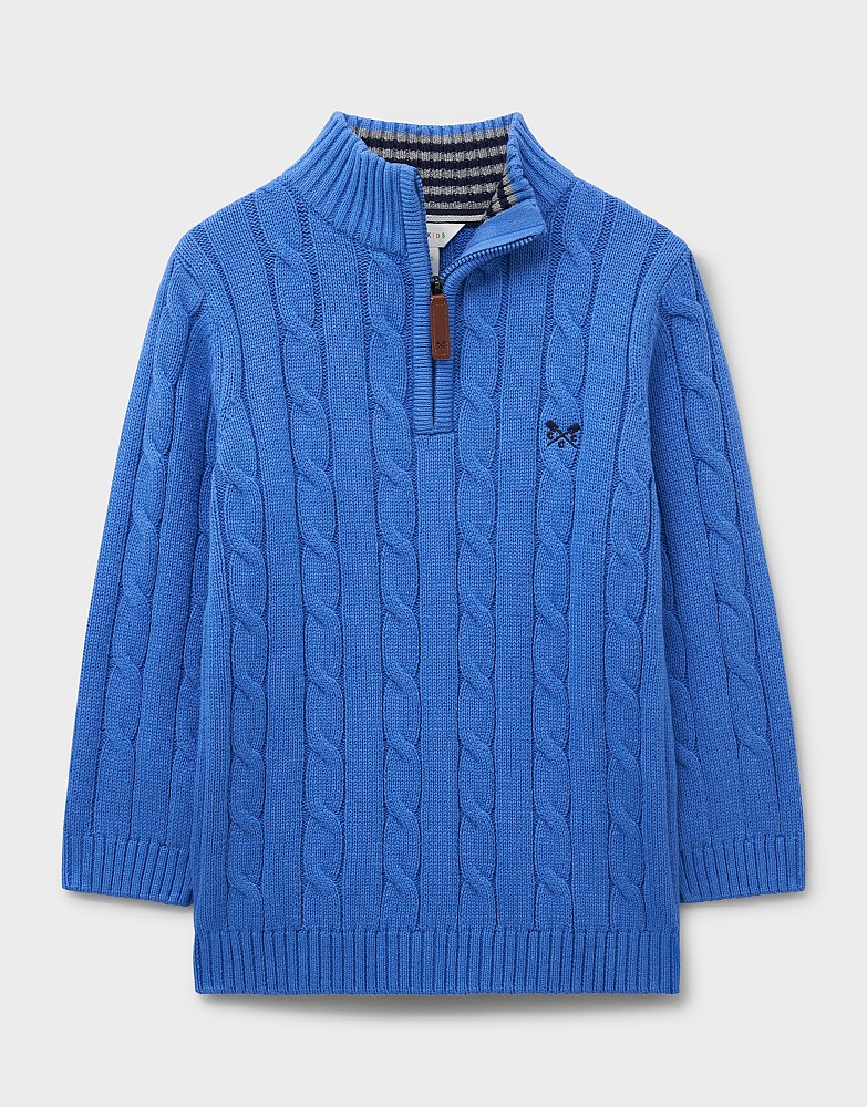 Oarsman Cable Half-Zip Jumper in Blue