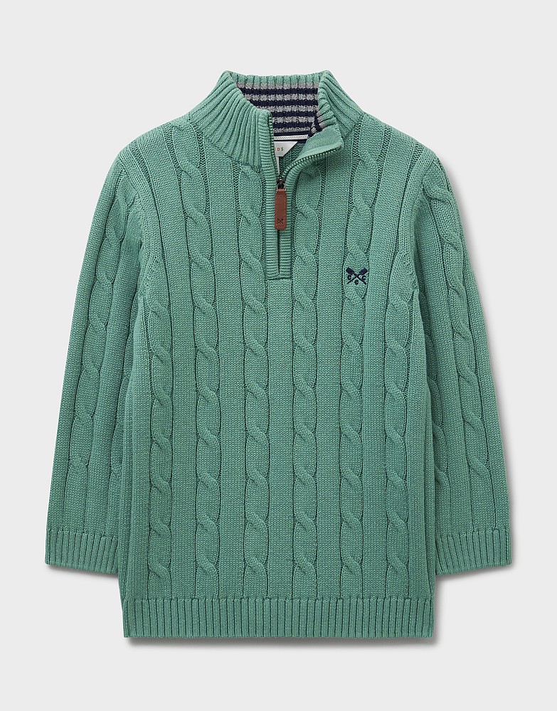 Oarsman Cable Half-Zip Jumper in Green