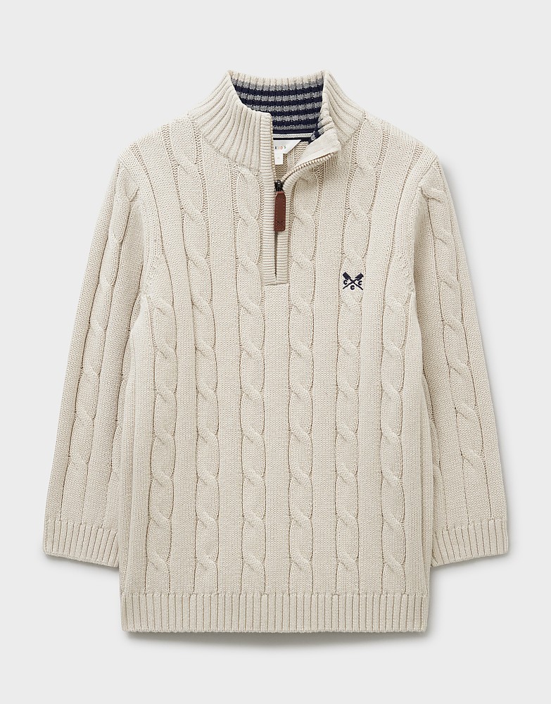 Oarsman Cable Half-Zip Jumper in Stone