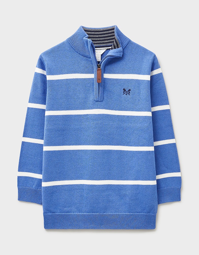 Classic Cotton Half Zip Jumper in Blue and White