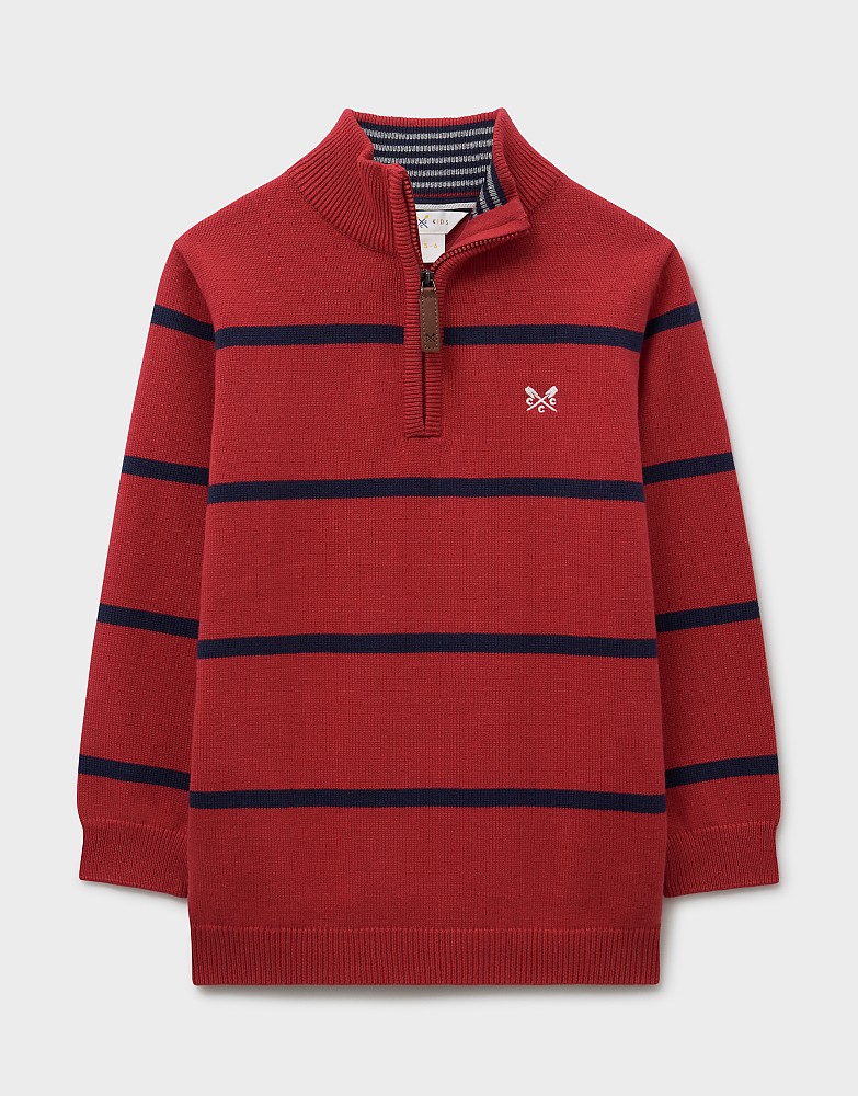 Classic Cotton Half Zip Jumper in Red and Navy