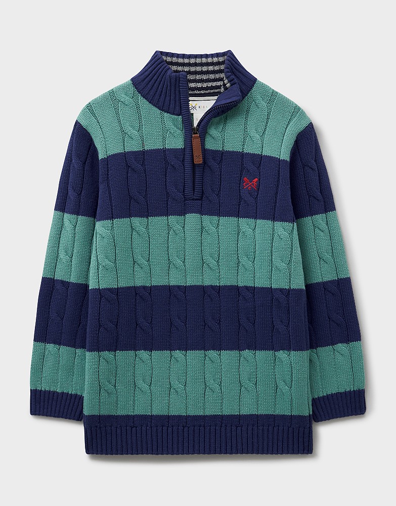Oarsman Cable Half Zip Jumper in Teal & Navy