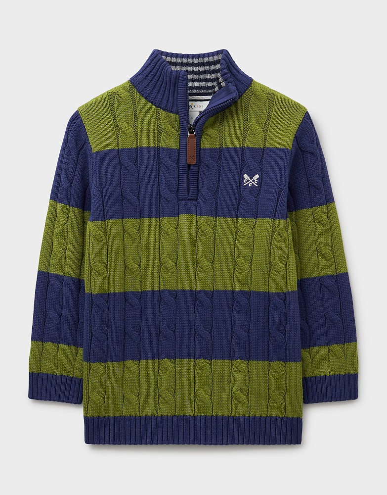 Oarsman Cable Half Zip Jumper in Green & Navy