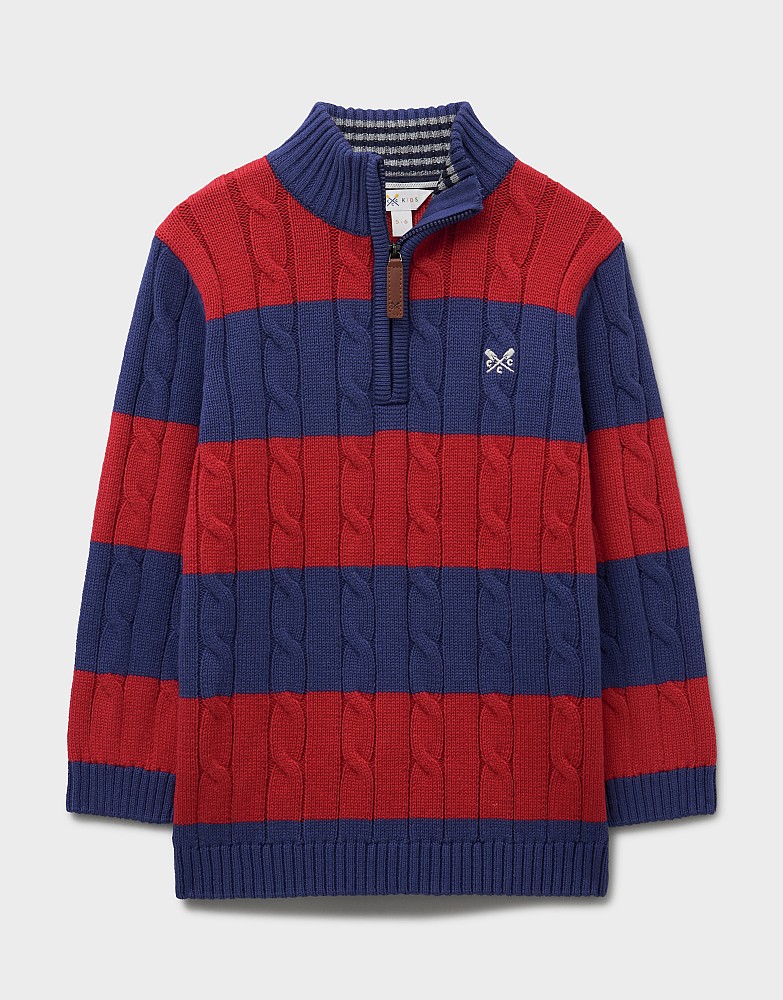 Oarsman Cable Half Zip Jumper in Red and Navy Stripe