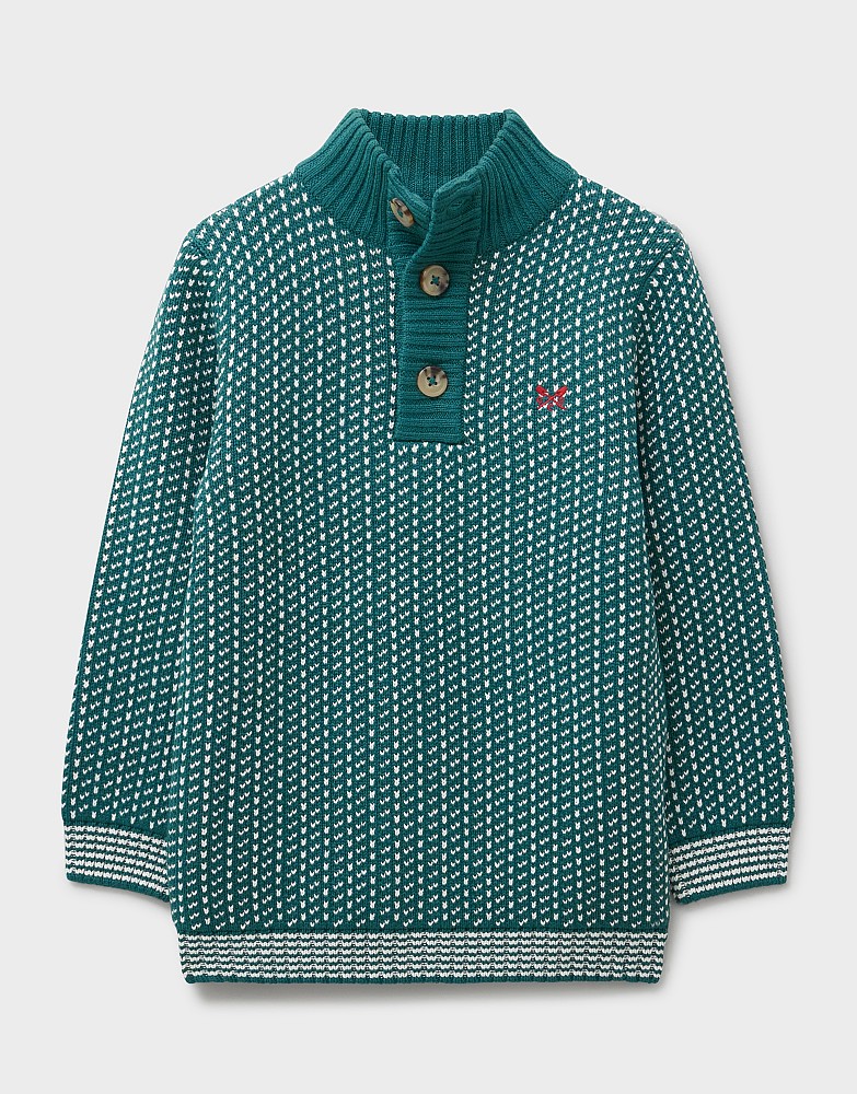 Half Button Funnel Neck Jumper in Green
