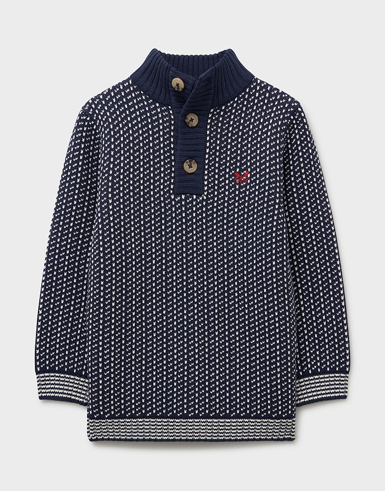 Half Button Funnel Neck Jumper in Navy