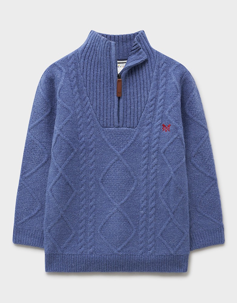 Half Zip Cable Knit Jumper in Blue