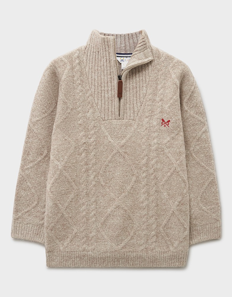 Half Zip Cable Knit Jumper in Stone