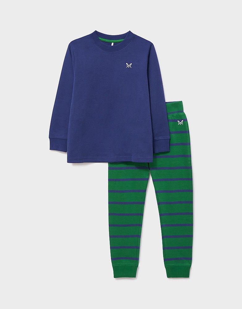Long Sleeve Stripe Bottom Pyjama Set in Green