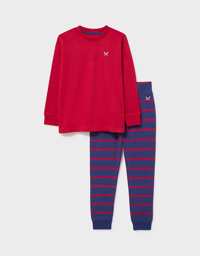 Long Sleeve Stripe Bottom Pyjama Set in Red
