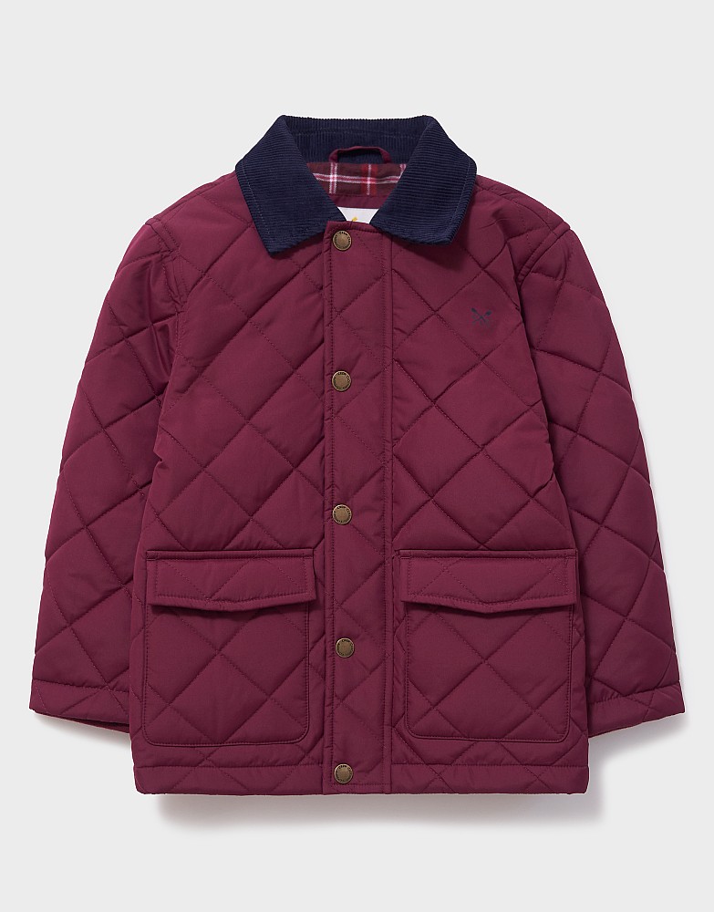 Contrast Cord Collar Quilted Jacket in Burgundy