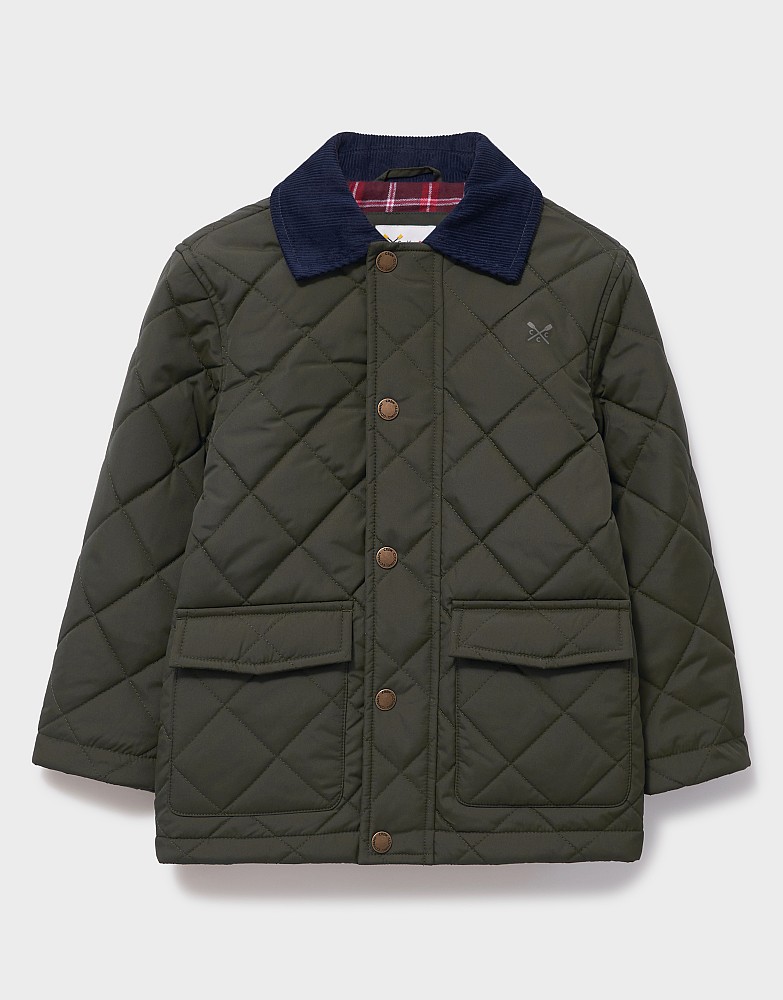Contrast Cord Collar Quilted Jacket in Green