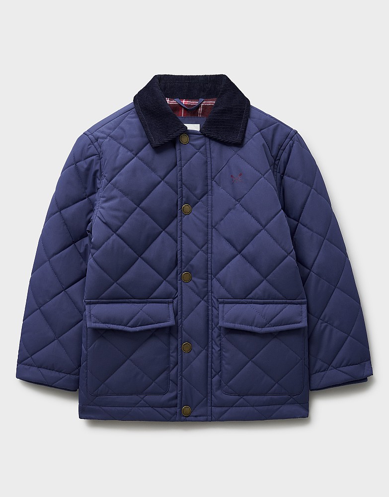 Contrast Cord Collar Quilted Jacket in Navy