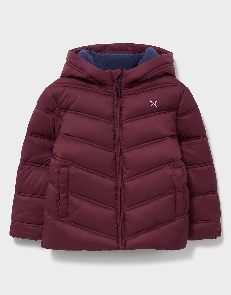 Cosy Midweight Chevron Puffer Jacket in Burgundy