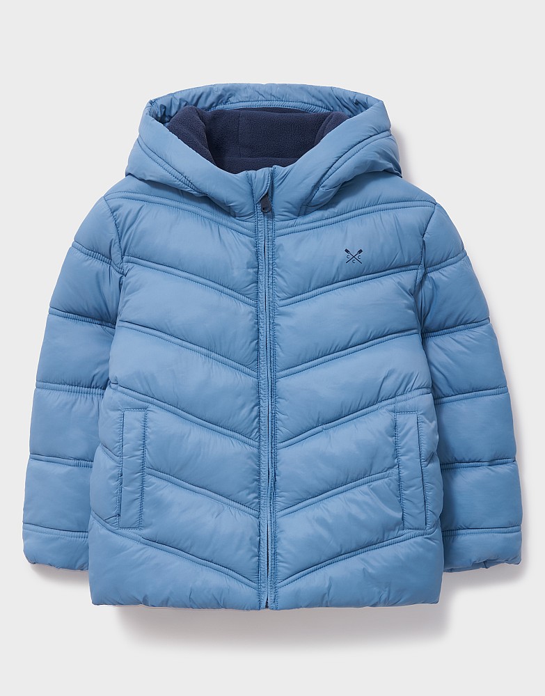 Cosy Midweight Chevron Puffer Jacket in Dusty Blue
