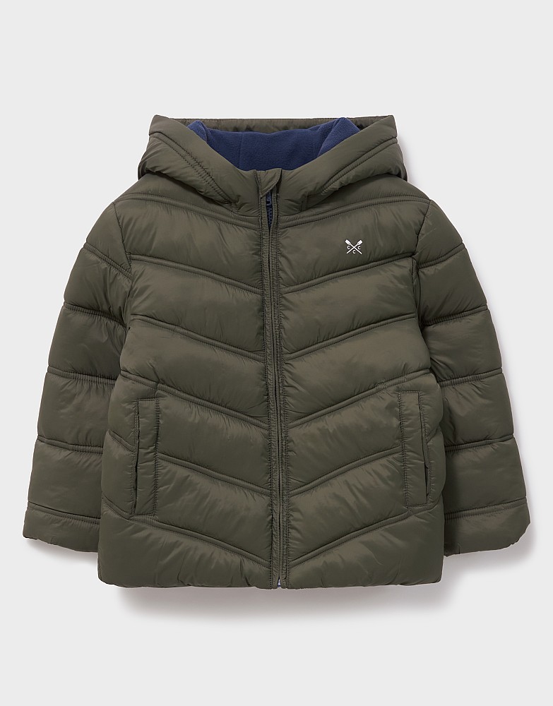 Cosy Midweight Chevron Puffer Jacket in Green