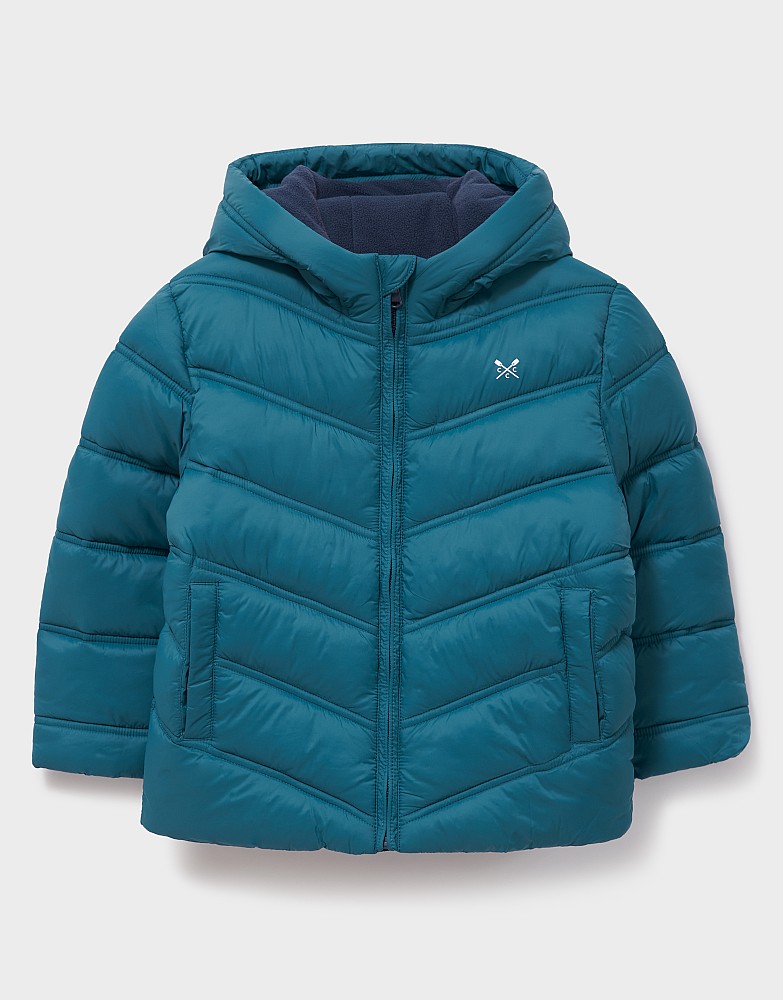 Cosy Midweight Chevron Puffer Jacket in Teal