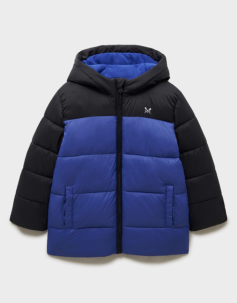 ColourBlock Midweight Puffer Jacket in Blue and Black