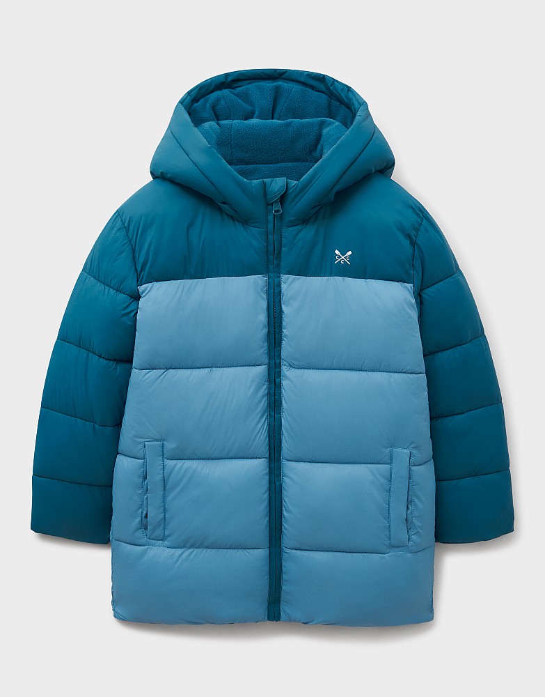 Cosy Mid Weight Blocked Chevron Puffa in Teal