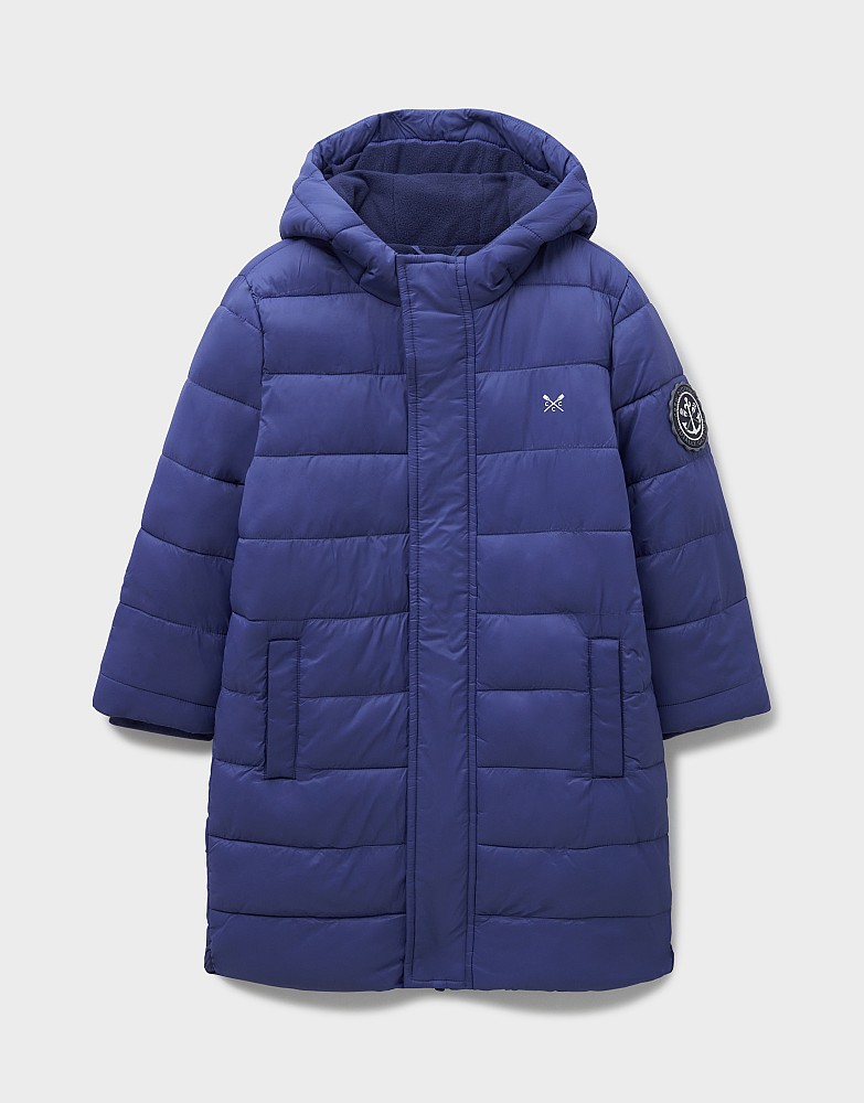 Longline Puffer Coat in Airforce Blue
