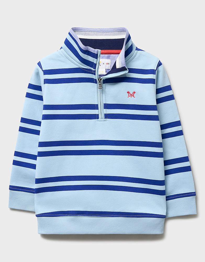 Half-Zip Cotton-Mix Sweatshirt in Blue Stripes