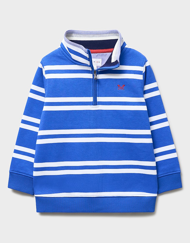 Half-Zip Cotton-Mix Sweatshirt in Blue & White Stripes