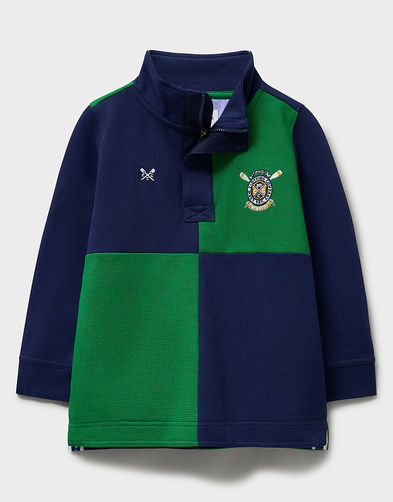 Cotton Harlequin Quarter-Zip Padstow in Dark Blue & Green