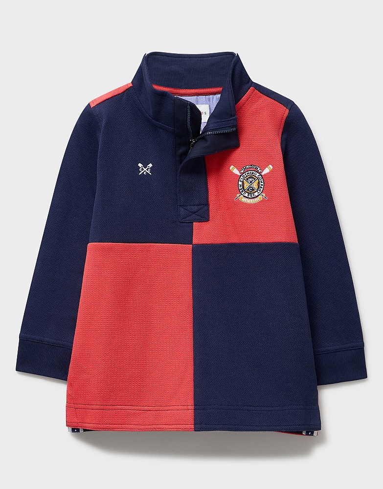 Cotton Harlequin Quarter-Zip Padstow in Navy & Red