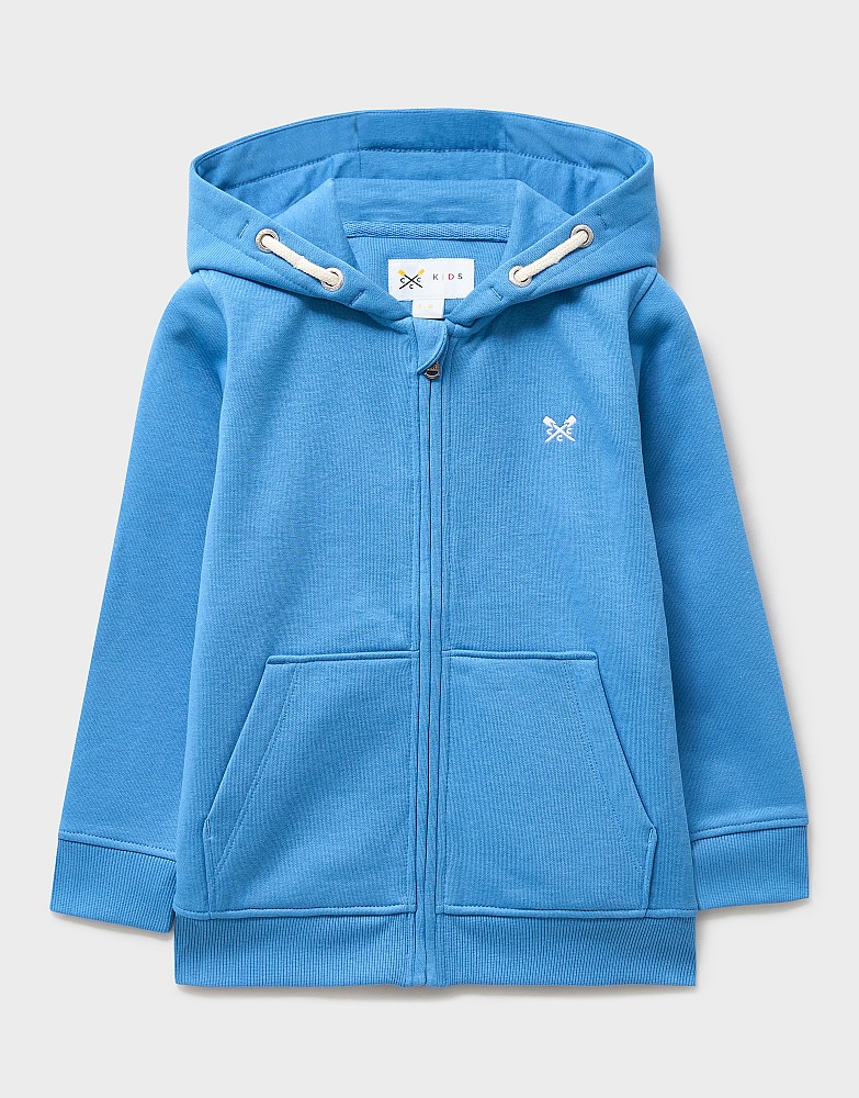 Crossed Oars Zip Through Hoodie in Mid-Blue