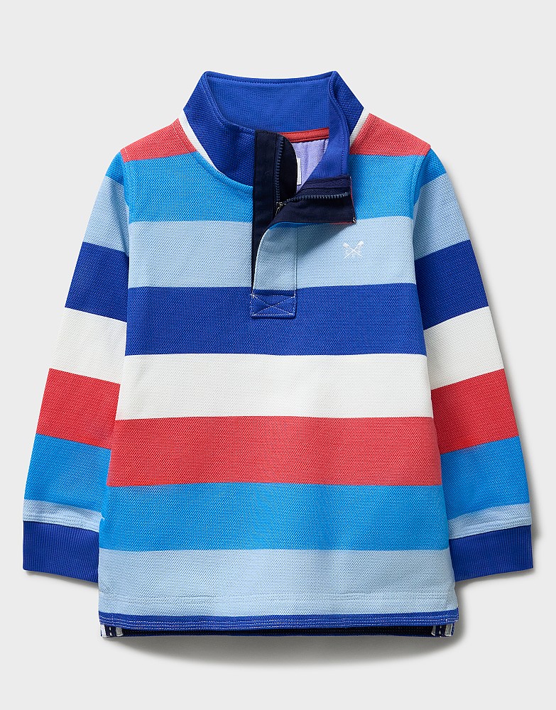 Cotton Piqué Padstow in Blue, Red & White Stripes
