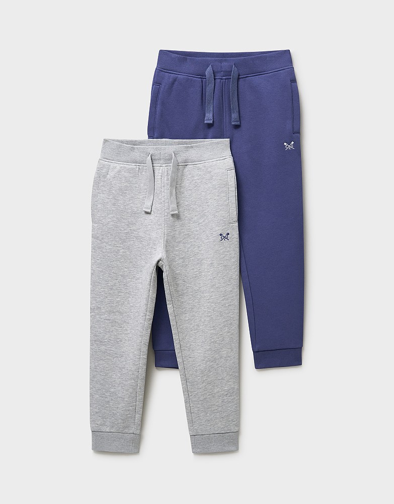 Cotton Blend Crossed Oars Joggers 2 Pack in Blue and Grey