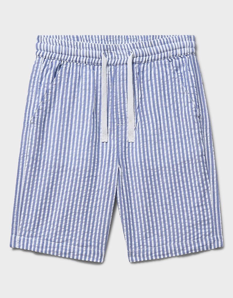 Striped Seersucker Shorts in Blue and White