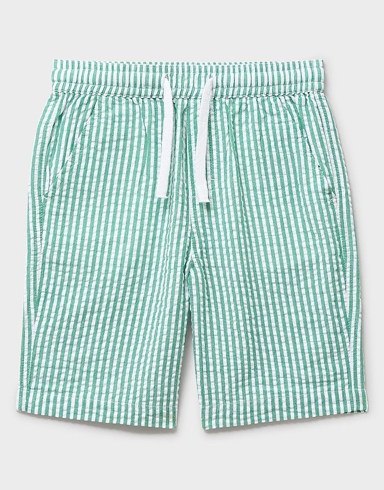 Striped Seersucker Shorts in Green and White