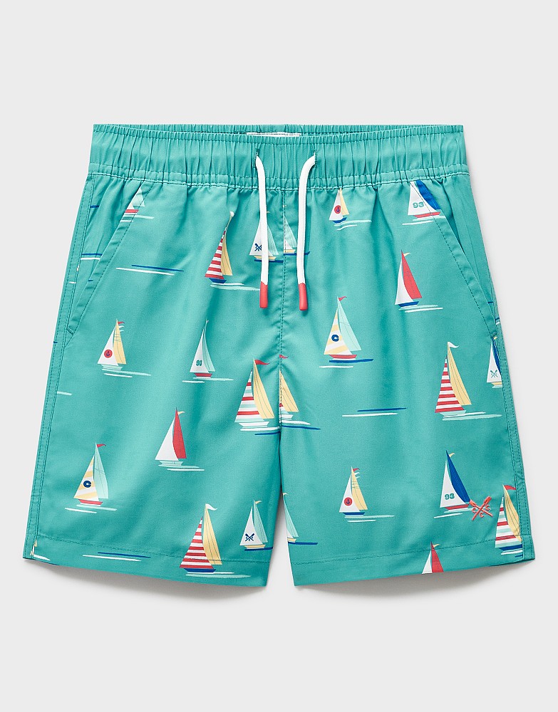 Swim Shorts in Turquoise Boat Print