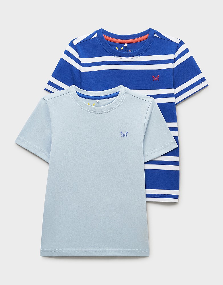 2 Pack Stripe & Plain Classic Tees in Blue & White