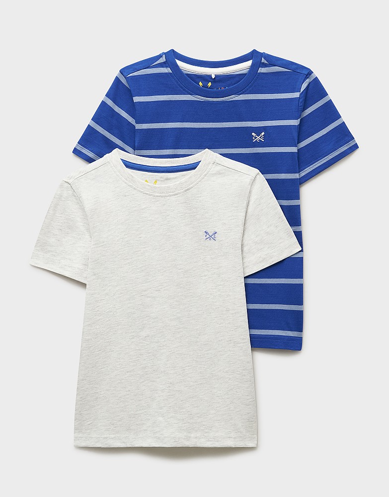 2 Pack Stripe & Plain Classic Tee in Grey & Blue