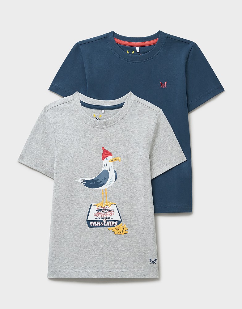 2 Pack Plain and Printed Classic T-Shirts in Grey and Teal