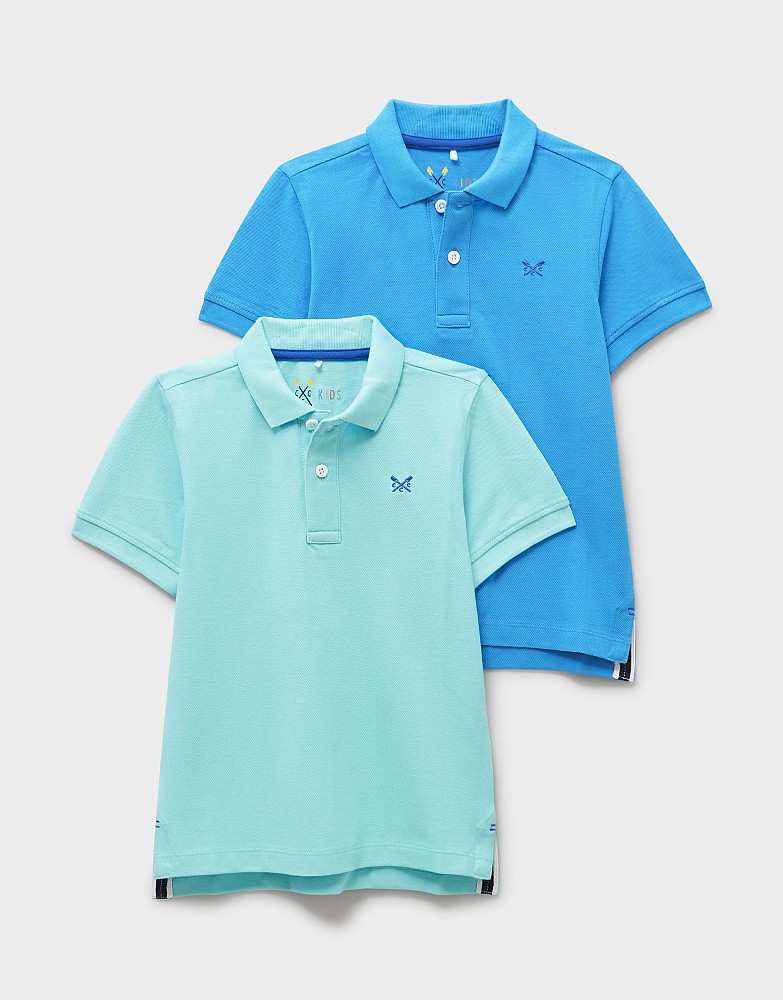 2 Pack Classic Cotton Pique Polo Shirts in Blue & Aqua