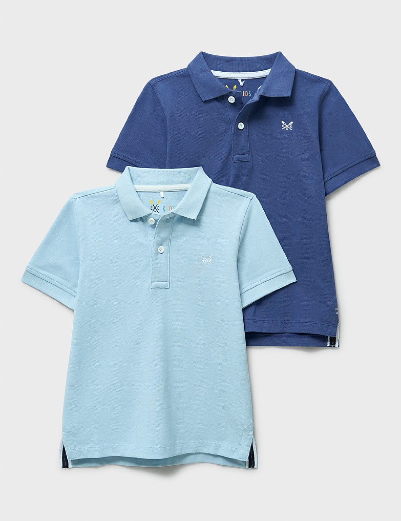 2 Pack Classic Cotton Pique Polo Shirts in Blue
