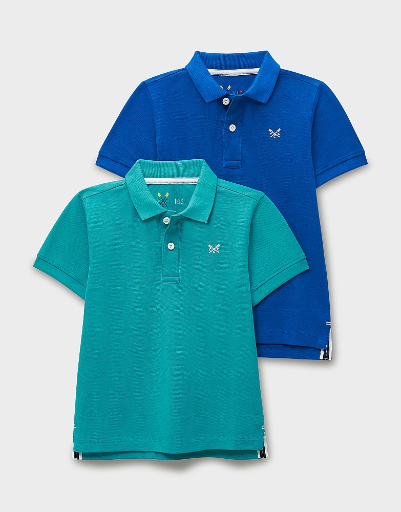 2 Pack Classic Cotton Pique Polo Shirts in Blue & Teal
