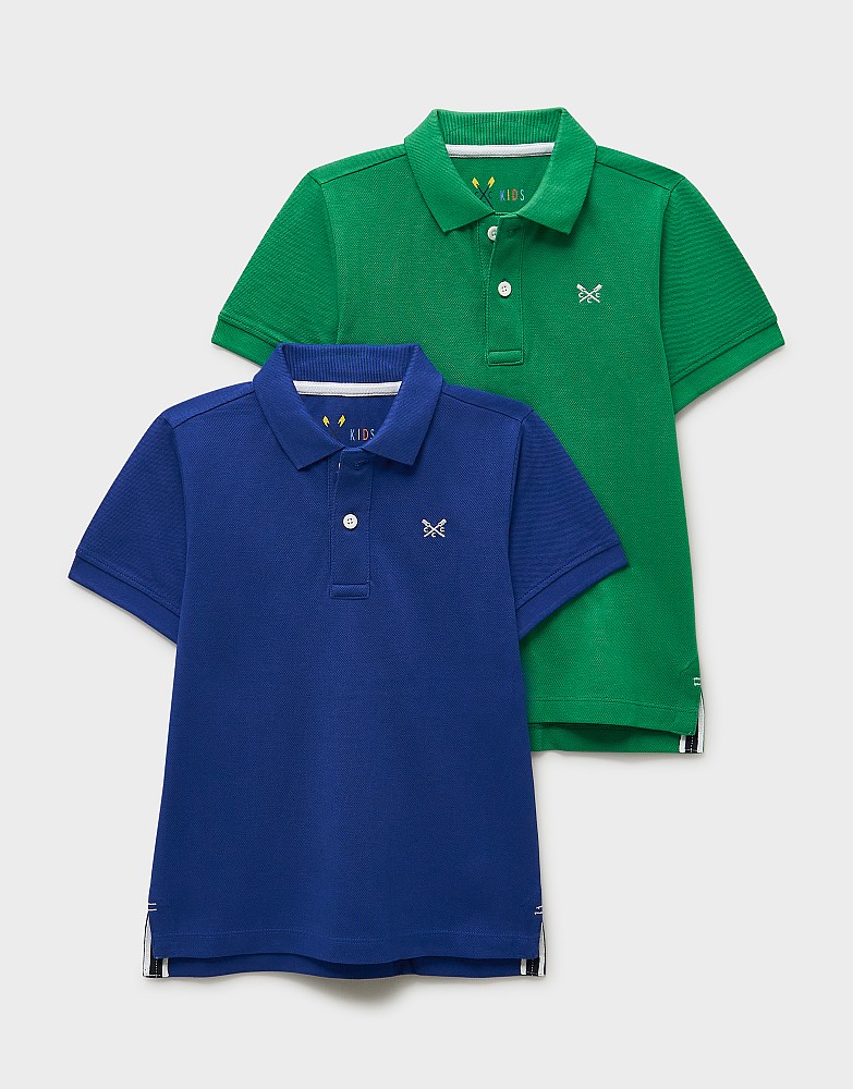 2 Pack Classic Cotton Pique Polo Shirts in Deep Blue & Green