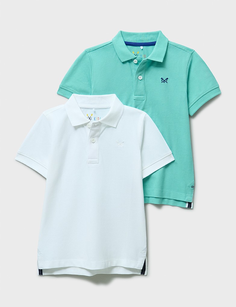 2 Pack Classic Cotton Pique Polo Shirts in Green & White