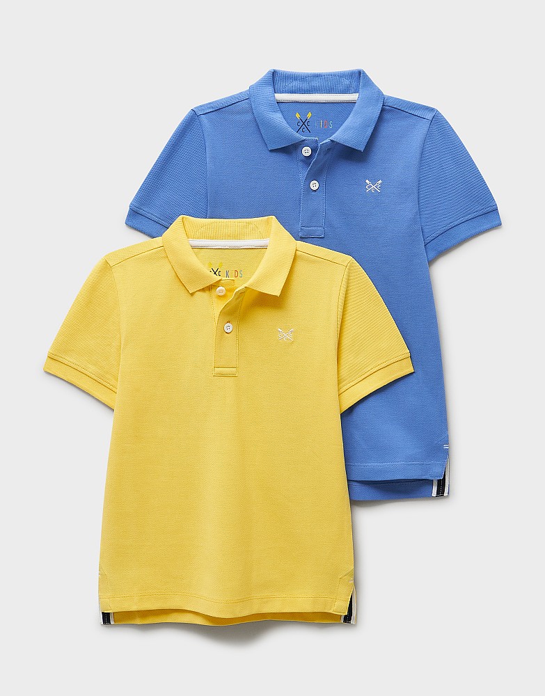 2 Pack Classic Cotton Pique Polo Shirts in Blue & Yellow