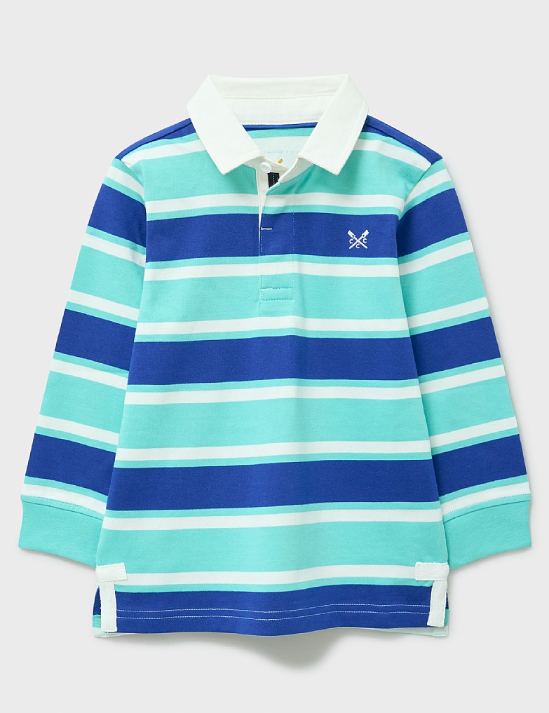 Yarn Dyed Striped Long Sleeve Rugby Shirt in Blue, White & Turquoise