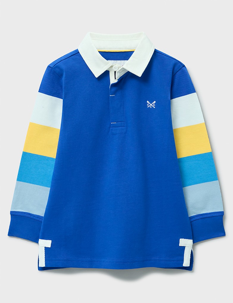 Yarn Dyed Striped Rugby Shirt in Cobalt Blue, Yellow and Light Blue