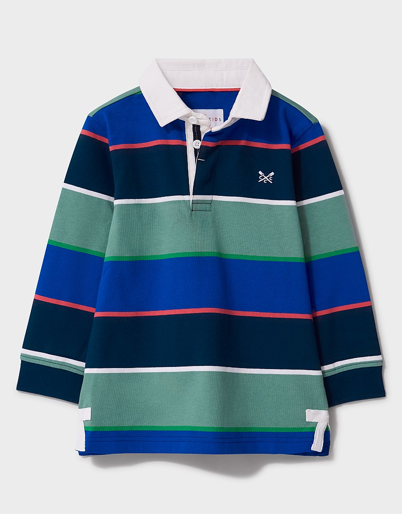 Yarn Dyed Striped Long Sleeve Rugby Shirt in Green Multi