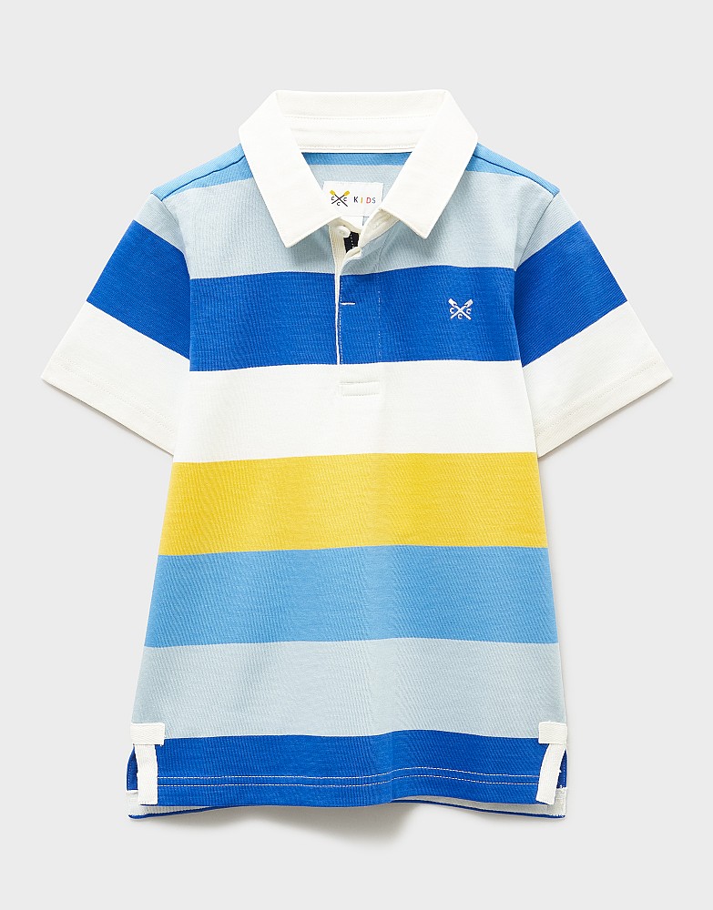 Short-Sleeve Rugby Shirt in Blue, White & Yellow Stripes
